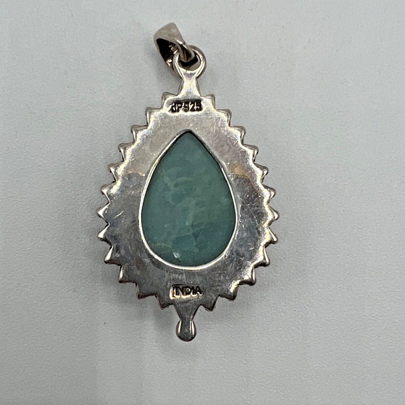 Estate Designer Signed DP Doug Paulus Sterling Silver & Blue Aventurine Pendant - Picture 3 of 3